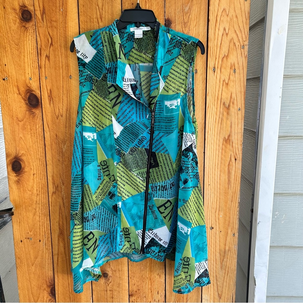 Feratelli Asymmetrical Full Zipper Blouse Shirt EUC